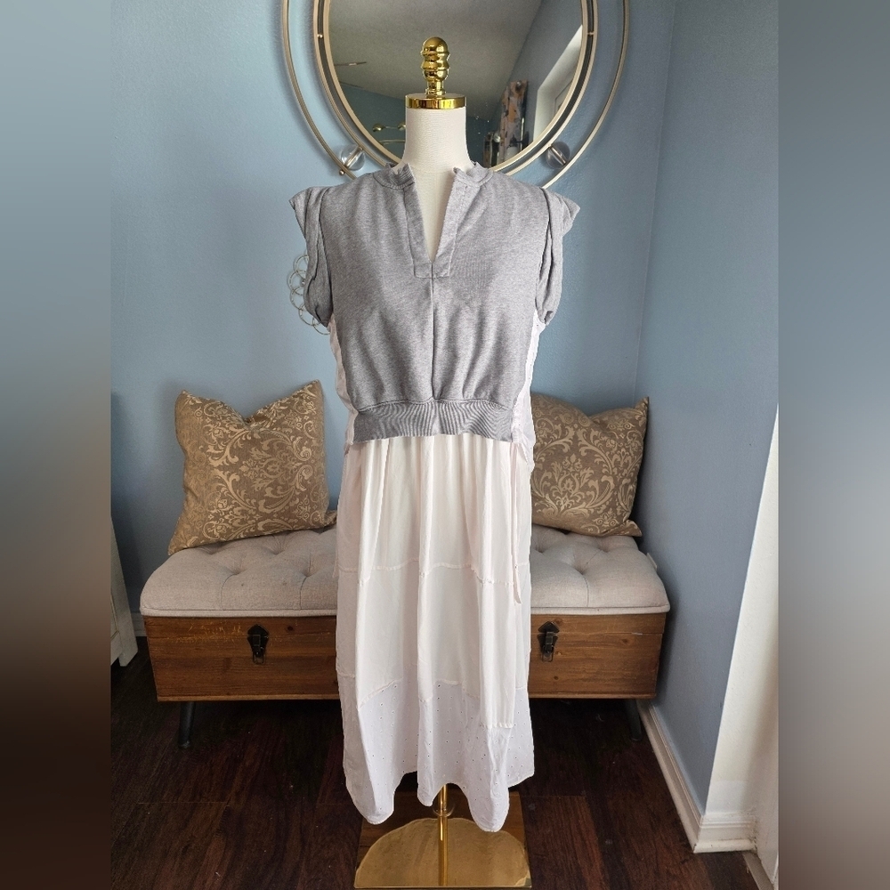 3.1 Phillip Lim Combo Tiered Sweatshirt Midi Dress